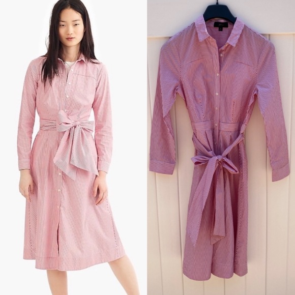 J. Crew Dresses & Skirts - J crew tie waist shirt dress red stripped size 10